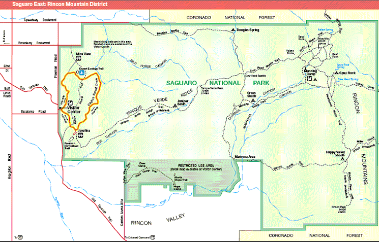 Saguaro National Park Eastern District Map
